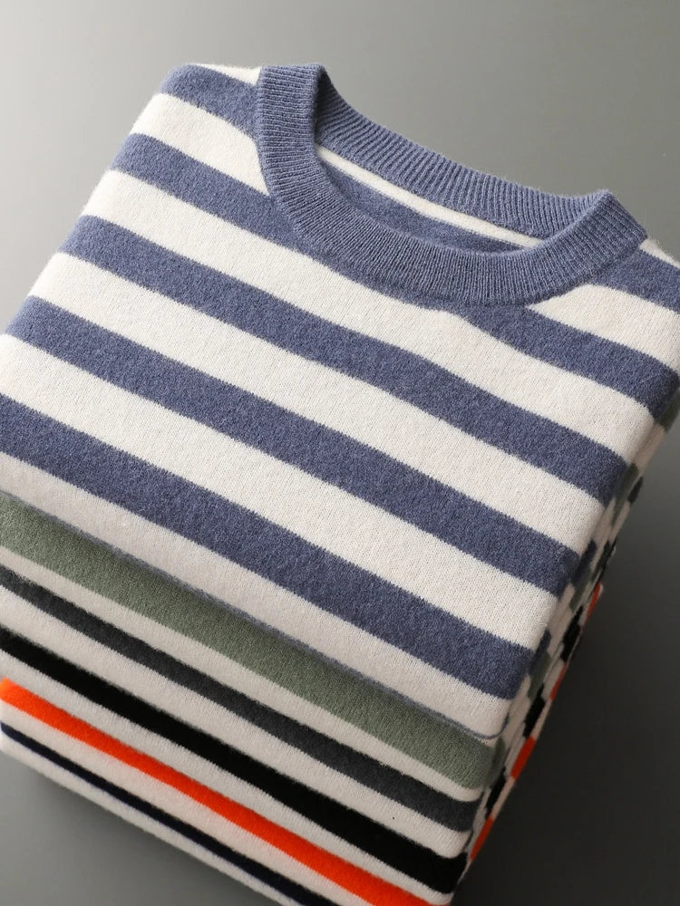 Ellis&Carter O-neck Striped Wool Pullover