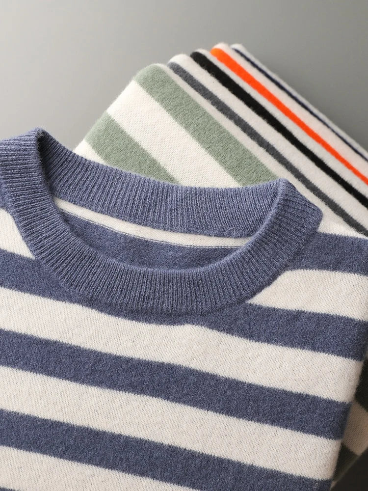 Ellis&Carter O-neck Striped Wool Pullover