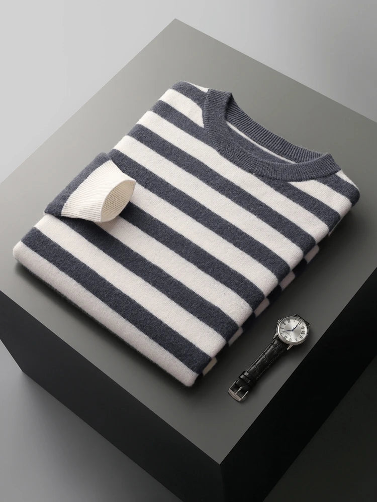 Ellis&Carter O-neck Striped Wool Pullover