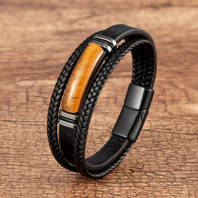 Ellis&Carter Tiger Eye Leather Bracelet